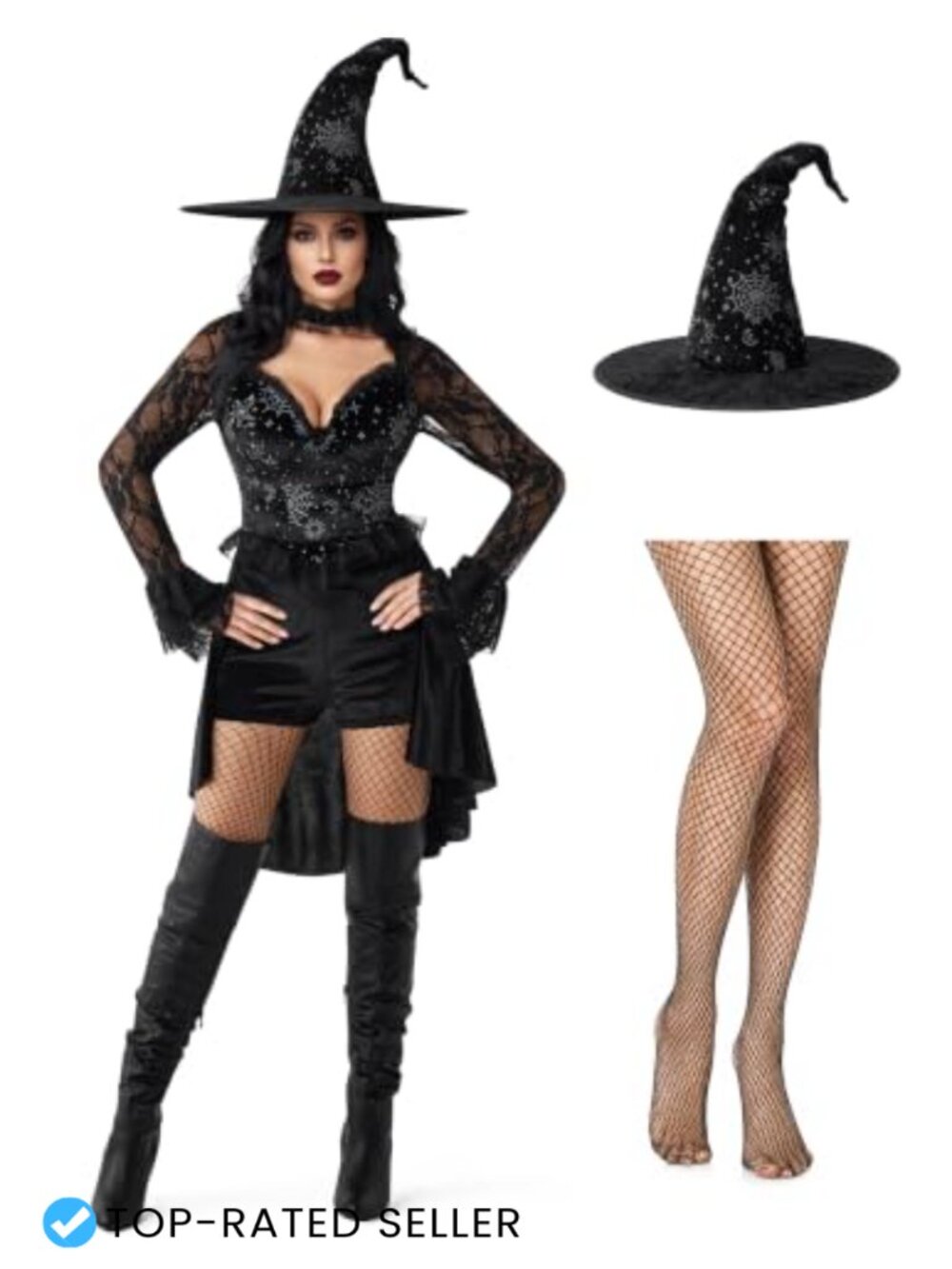 Spooktacular Creations 3pc Witch Costume Dress Hat Stockings Slim Fit Adult